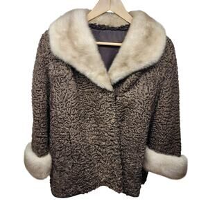 Vintage Brown Persian Lamb Fur Jacket Mink Collar Cuffs Lauretta Straley